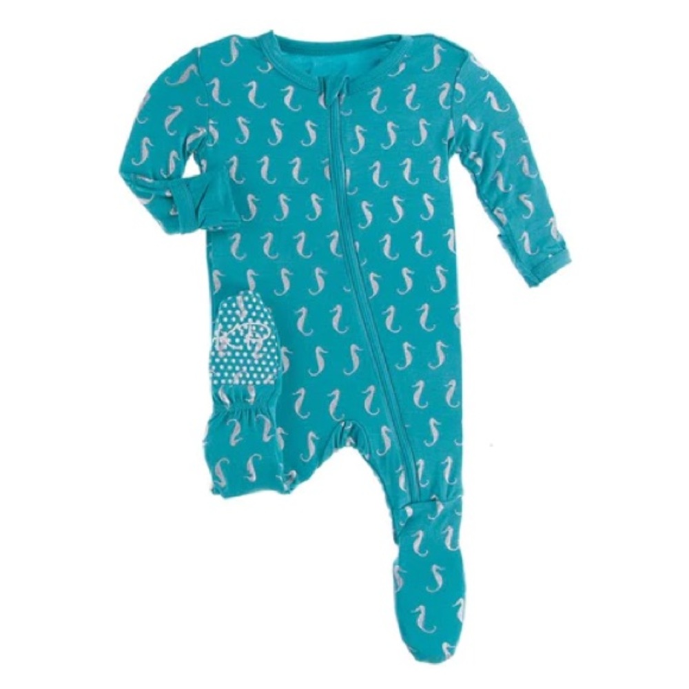 Kickee pants print footie with snaps Neptune mini seahorse